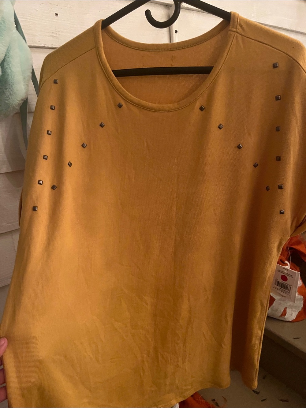 Mustard Stud-Trim Women's Top